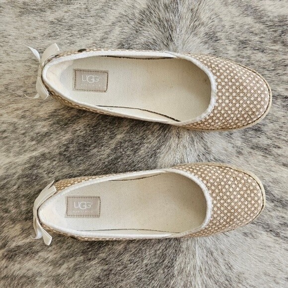 UGG Indah Sheepskin Polka Dot Lace Up Burlap Flats - Picture 9 of 10